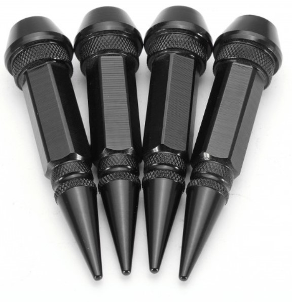 Spike Style Tyre Valve Caps BLACK– Universal (Set of 4)