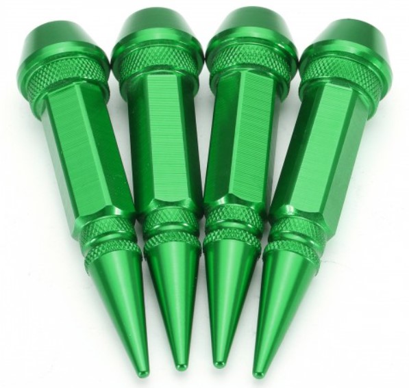 Spike Style Tyre Valve Caps GREEN– Universal (Set of 4)