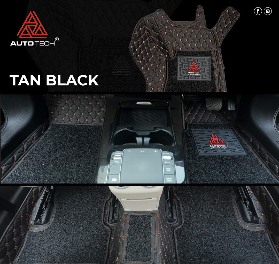 7D Car Floor Mats – Tan & Black (Custom Fit)